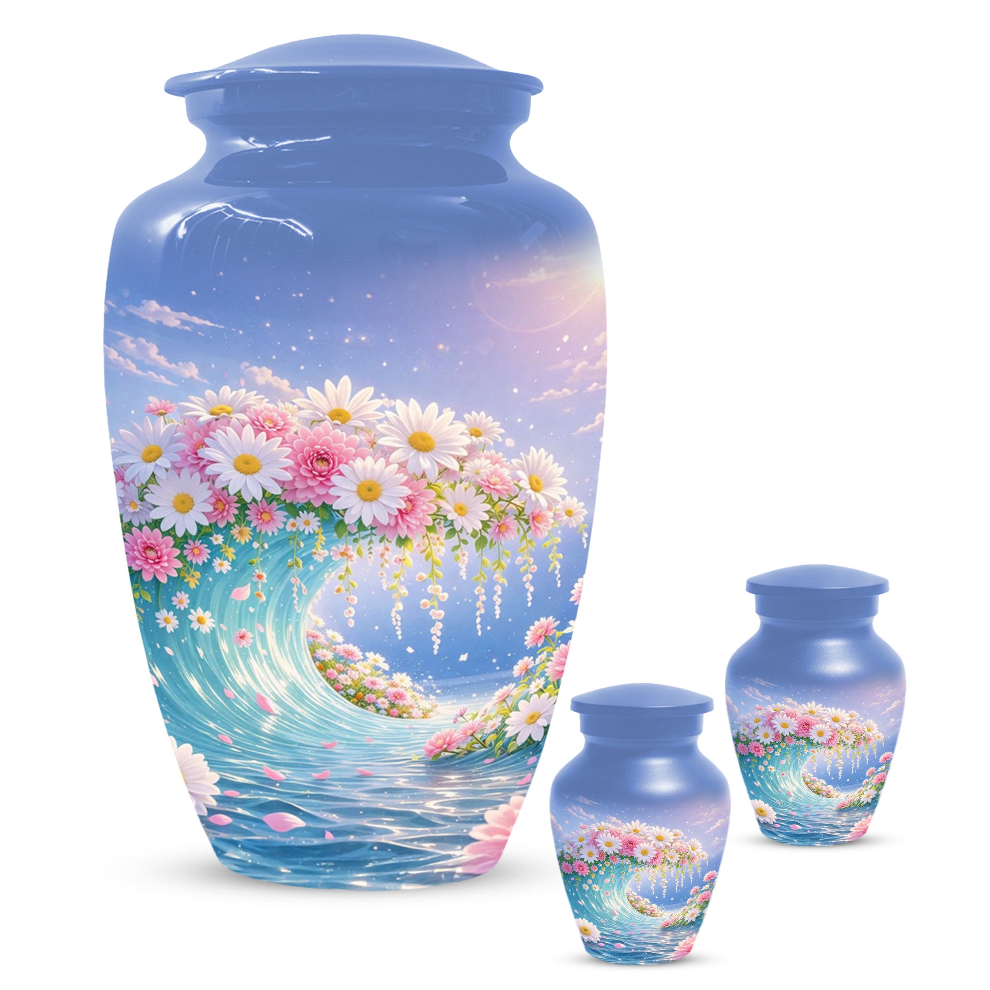 Daisy Flower Cremation Urn for Ashes - Ocean Wave Memorial Keepsake Urns for Women