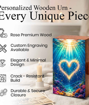 Ocean Urn For Female Ashes - Heart Funeral Box For Adult Men & Women