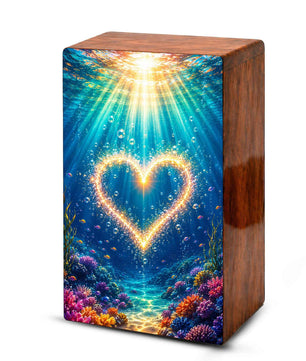 Ocean Urn For Female Ashes - Heart Funeral Box For Adult Men & Women