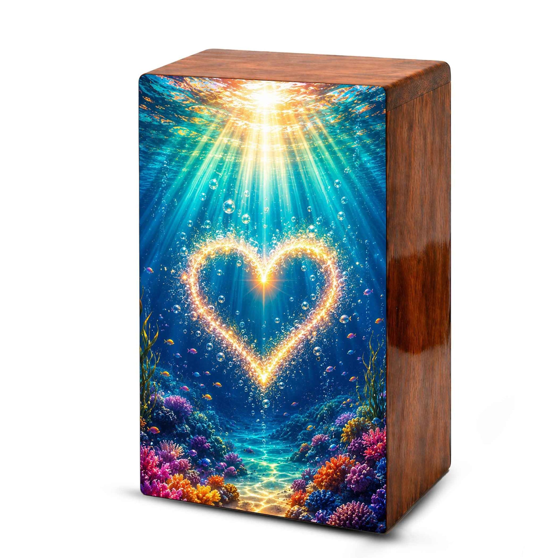 Ocean Urn For Female Ashes - Heart Funeral Box For Adult Men & Women
