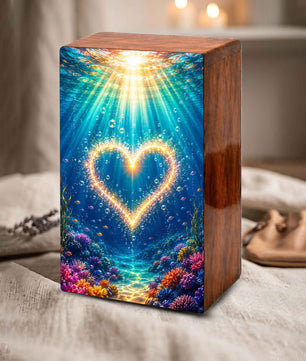 Ocean Urn For Female Ashes - Heart Funeral Box For Adult Men & Women