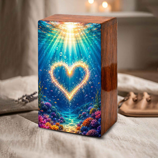 Ocean Urn For Female Ashes - Heart Funeral Box For Adult Men & Women