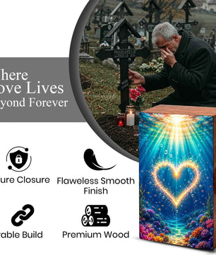 Ocean Urn For Female Ashes - Heart Funeral Box For Adult Men & Women