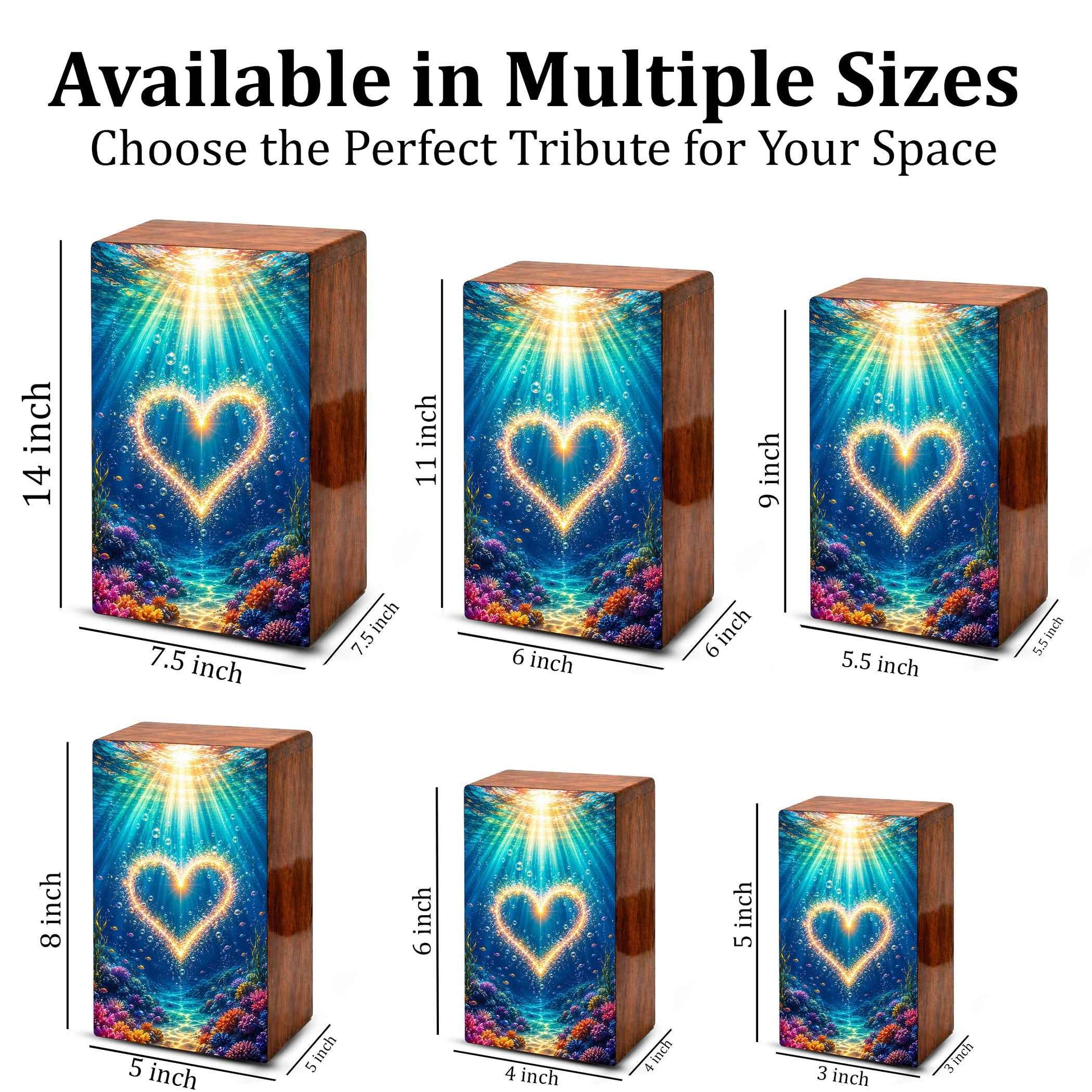 Ocean Urn For Female Ashes - Heart Funeral Box For Adult Men & Women