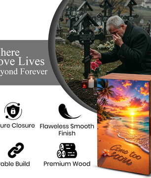 Sunset Beach Cremation Urn For Ashes - Gone Too Soon Keepsake Box For Cremains