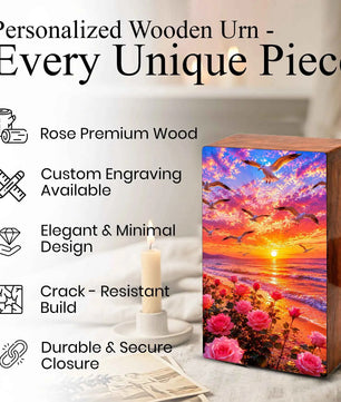 Floral Beach Urn For Ashes - Pink Rose Flower Cremation Mini Keepsake Box