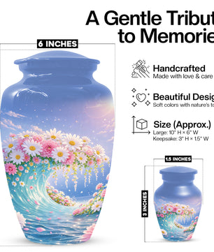 Daisy Flower Cremation Urn for Ashes - Ocean Wave Memorial Keepsake Urns for Women
