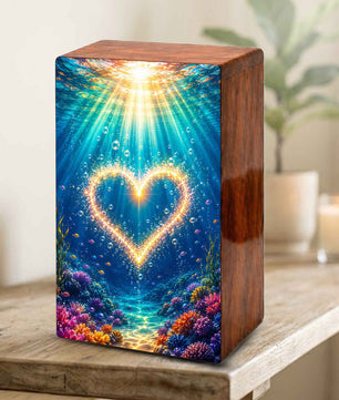 Ocean Urn For Female Ashes - Heart Funeral Box For Adult Men & Women