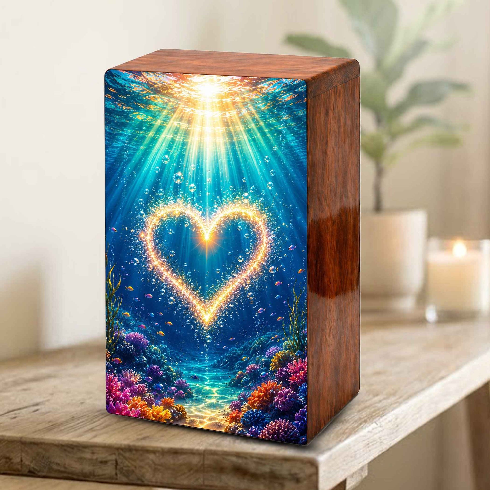 Ocean Urn For Female Ashes - Heart Funeral Box For Adult Men & Women