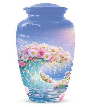 Daisy Flower Cremation Urn for Ashes - Ocean Wave Memorial Keepsake Urns for Women