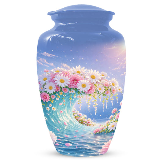 Daisy Flower Cremation Urn for Ashes - Ocean Wave Memorial Keepsake Urns for Women