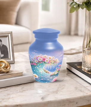 Daisy Flower Cremation Urn for Ashes - Ocean Wave Memorial Keepsake Urns for Women