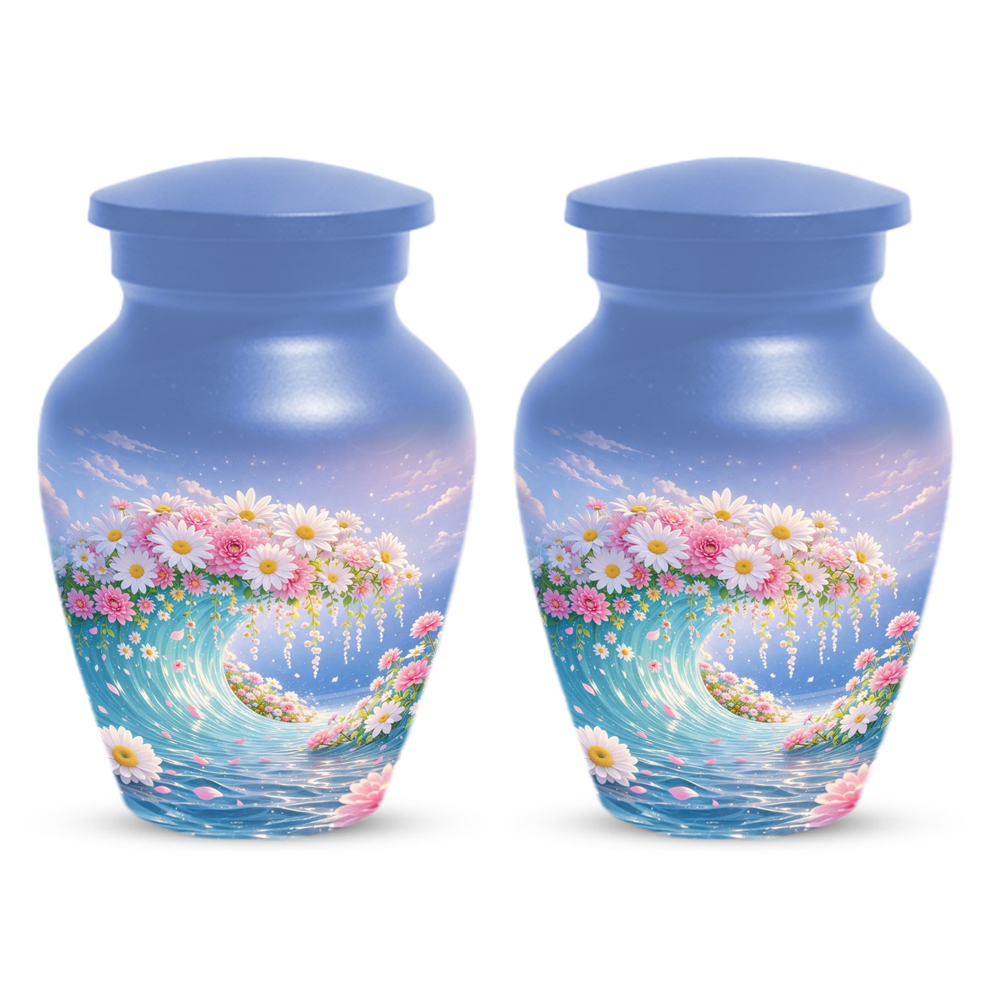 Daisy Flower Cremation Urn for Ashes - Ocean Wave Memorial Keepsake Urns for Women