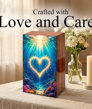Ocean Urn For Female Ashes - Heart Funeral Box For Adult Men & Women