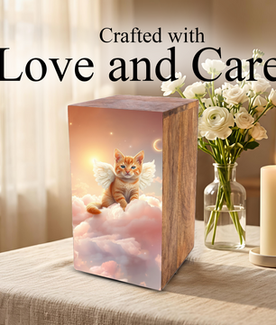 Orange Cat Urn For Ashes - Kitten Keepsake Urns Box For Pet Memorial