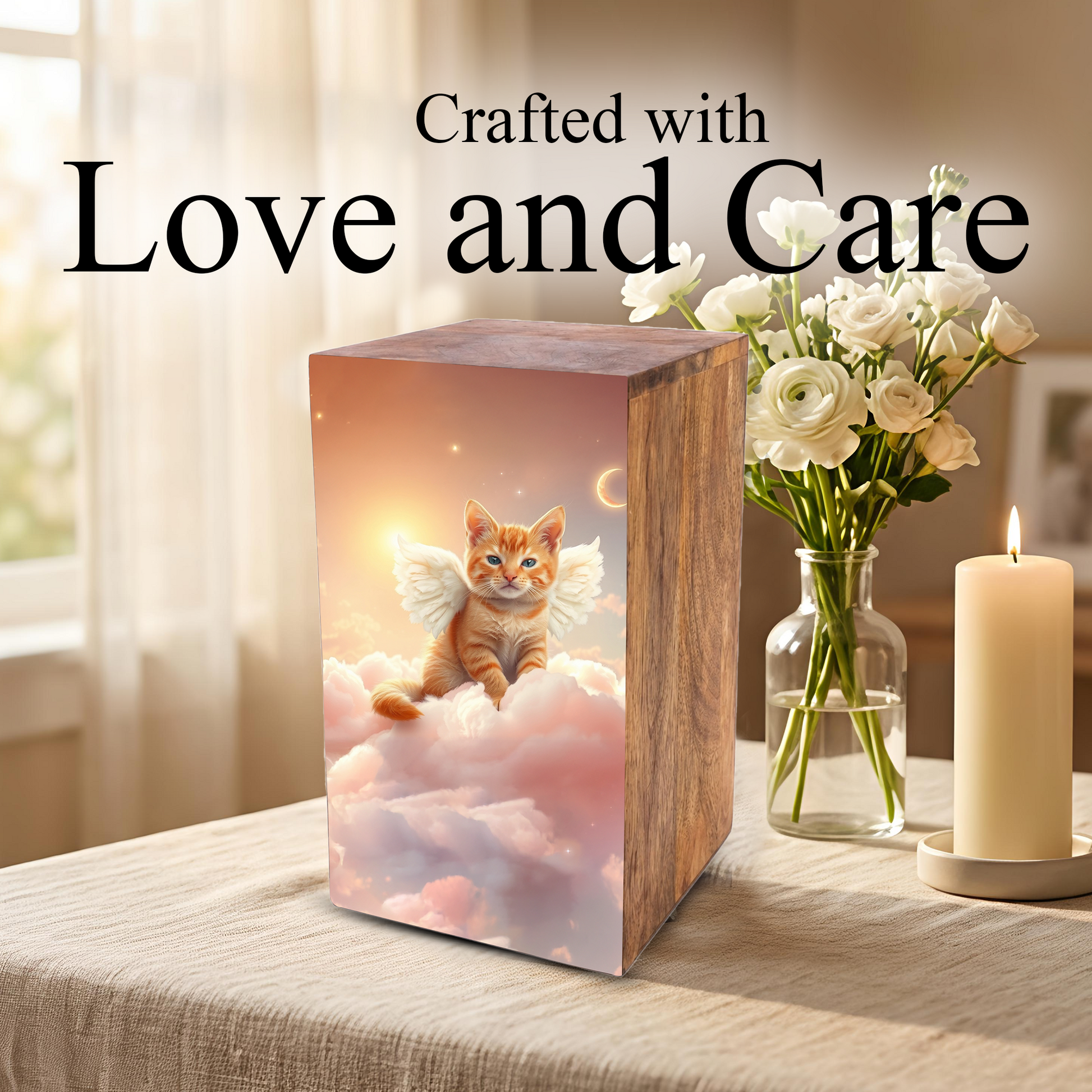 Orange Cat Urn For Ashes - Kitten Keepsake Urns Box For Pet Memorial