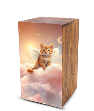 Orange Cat Urn For Ashes - Kitten Keepsake Urns Box For Pet Memorial