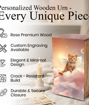 Orange Cat Urn For Ashes - Kitten Keepsake Urns Box For Pet Memorial