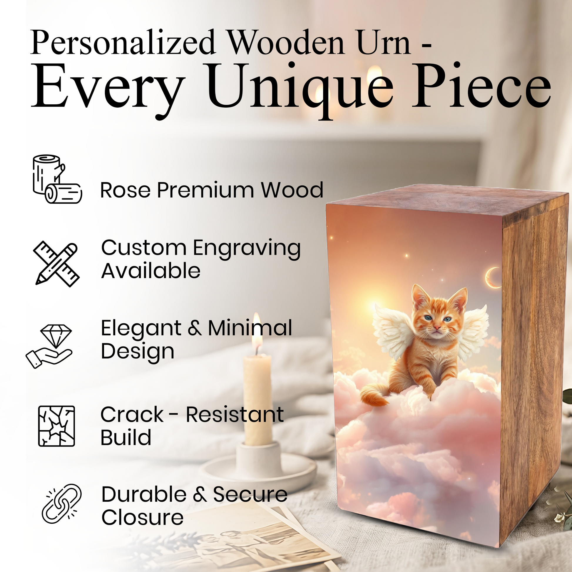 Orange Cat Urn For Ashes - Kitten Keepsake Urns Box For Pet Memorial