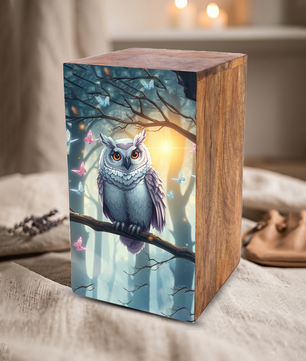 Barn Owl Urn For Ashes - Forest Memorial Box Urns For Men & Women