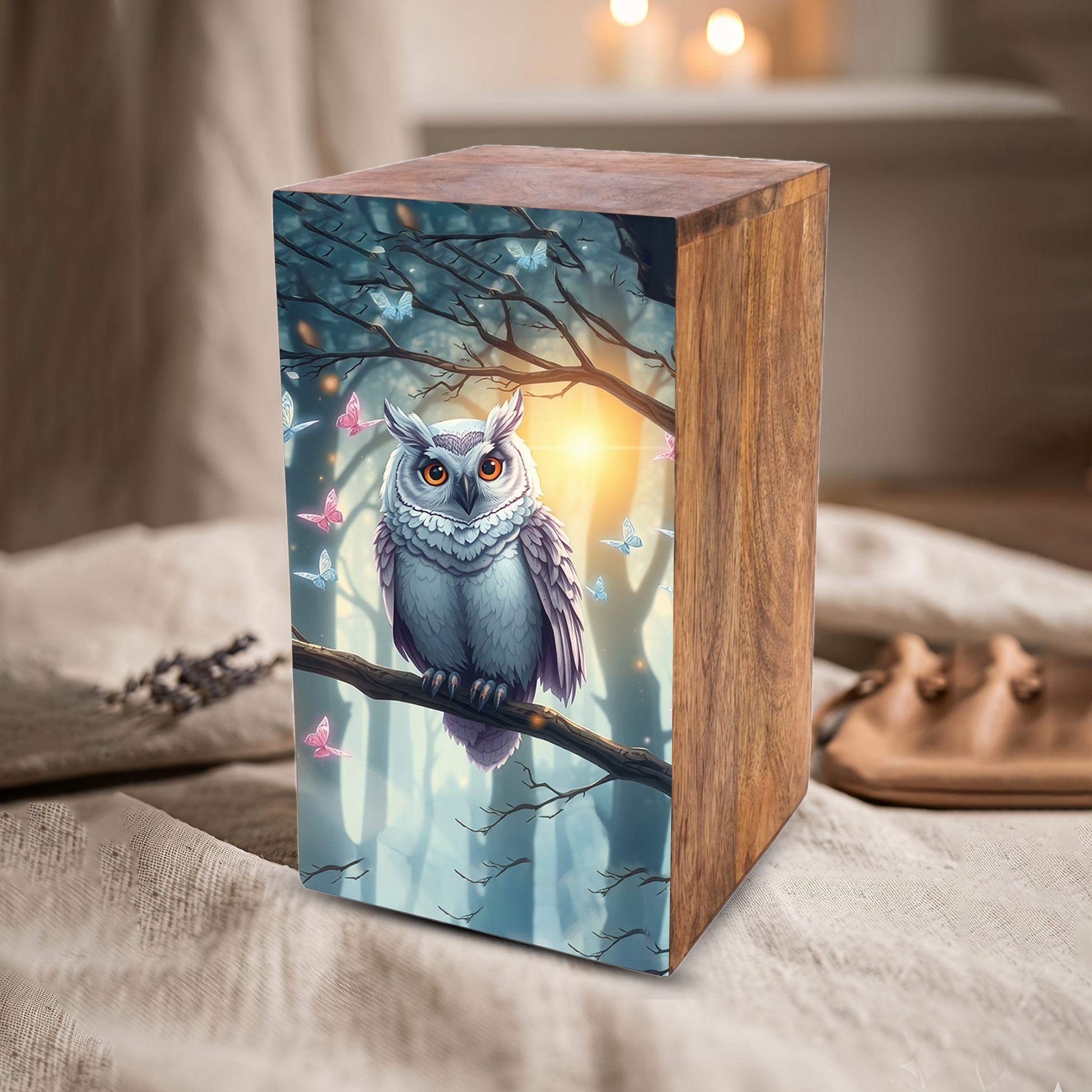 Barn Owl Urn For Ashes - Forest Memorial Box Urns For Men & Women