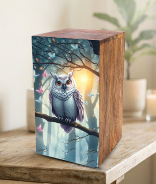 Barn Owl Urn For Ashes - Forest Memorial Box Urns For Men & Women