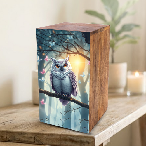 Barn Owl Urn For Ashes - Forest Memorial Box Urns For Men & Women
