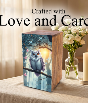 Barn Owl Urn For Ashes - Forest Memorial Box Urns For Men & Women