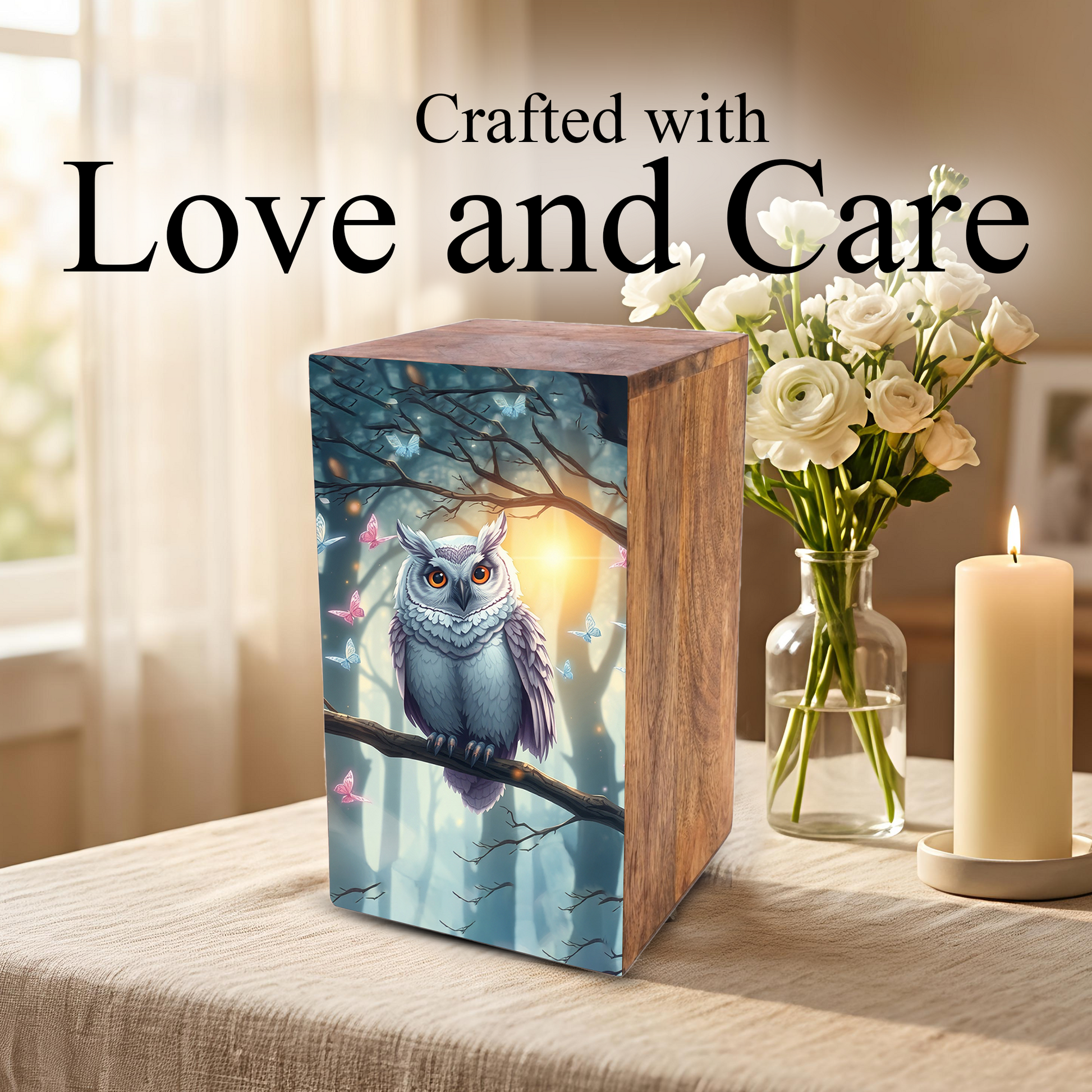 Barn Owl Urn For Ashes - Forest Memorial Box Urns For Men & Women