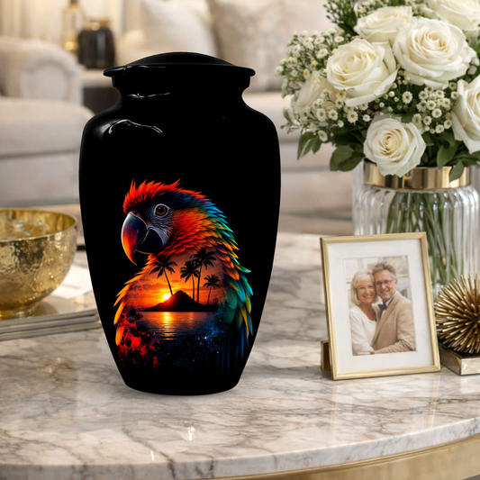 Parrot Memorial Urn for Ashes, Tropical Bird Cremation Urn, Custom Adult Funeral Urn, Large Human Ashes Urn, Keepsake & Mini Memorial Urn