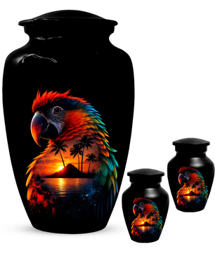 Parrot Memorial Urn for Ashes, Tropical Bird Cremation Urn, Custom Adult Funeral Urn, Large Human Ashes Urn, Keepsake & Mini Memorial Urn
