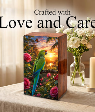 Parrot Wooden Urn For Adults - Bird Cremation Urns For Male and Female