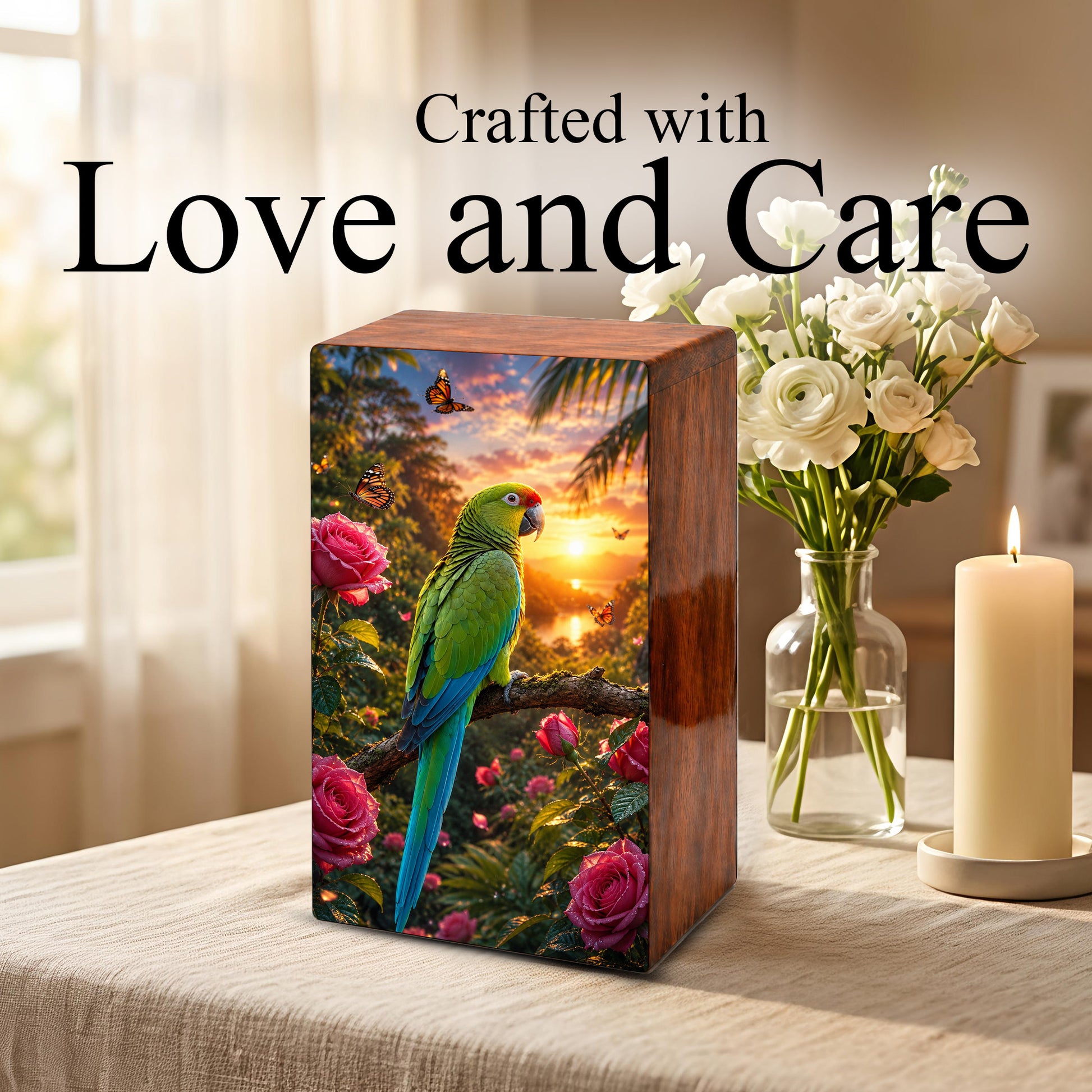 Parrot Wooden Urn For Adults - Bird Cremation Urns For Male and Female