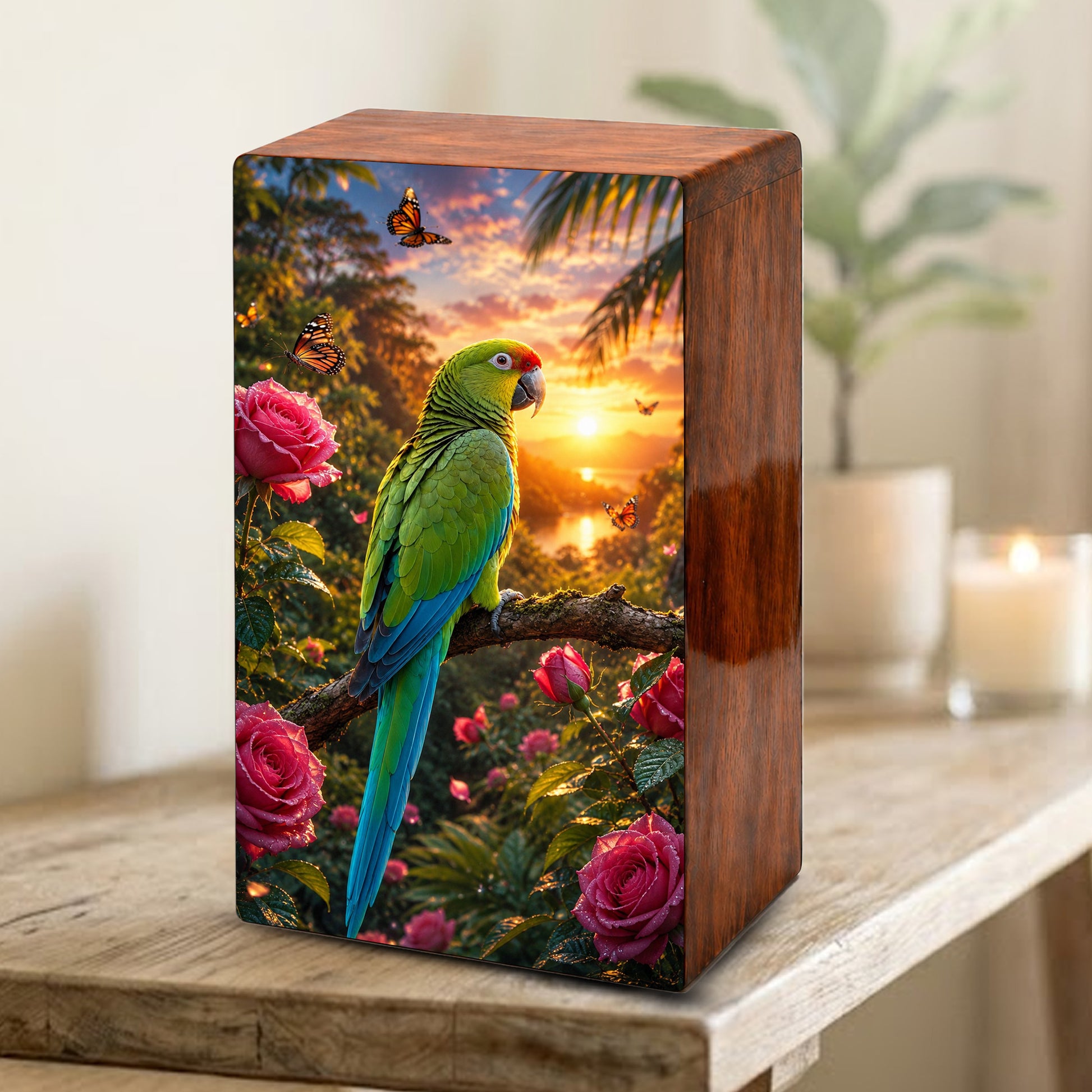 Parrot Wooden Urn For Adults - Bird Cremation Urns For Male and Female