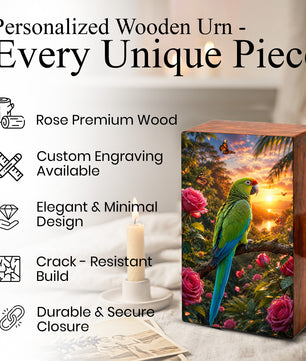 Parrot Wooden Urn For Adults - Bird Cremation Urns For Male and Female