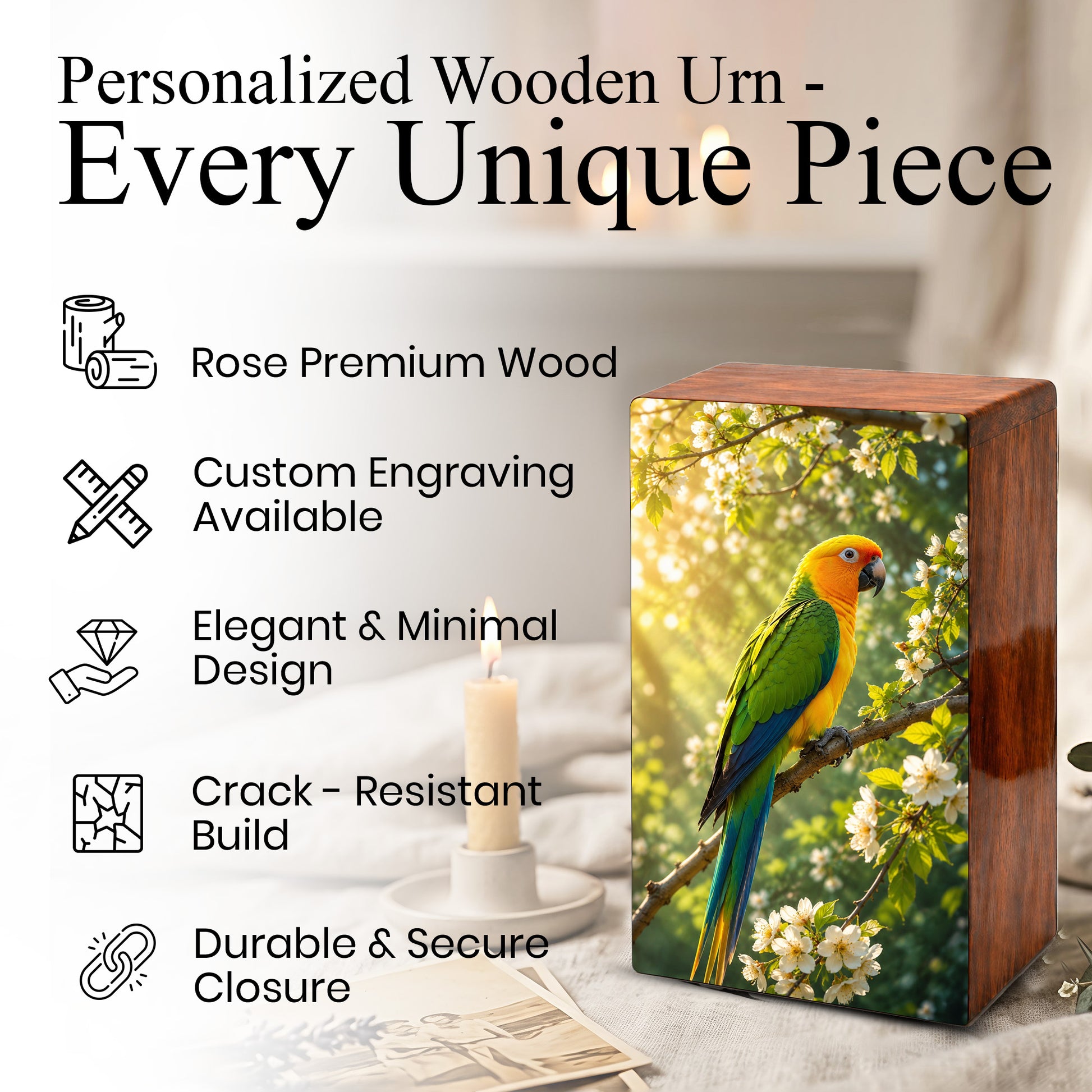 Parrot Urn For Human Ashes - Forest Bird Decorative Urns For Mom and Dad