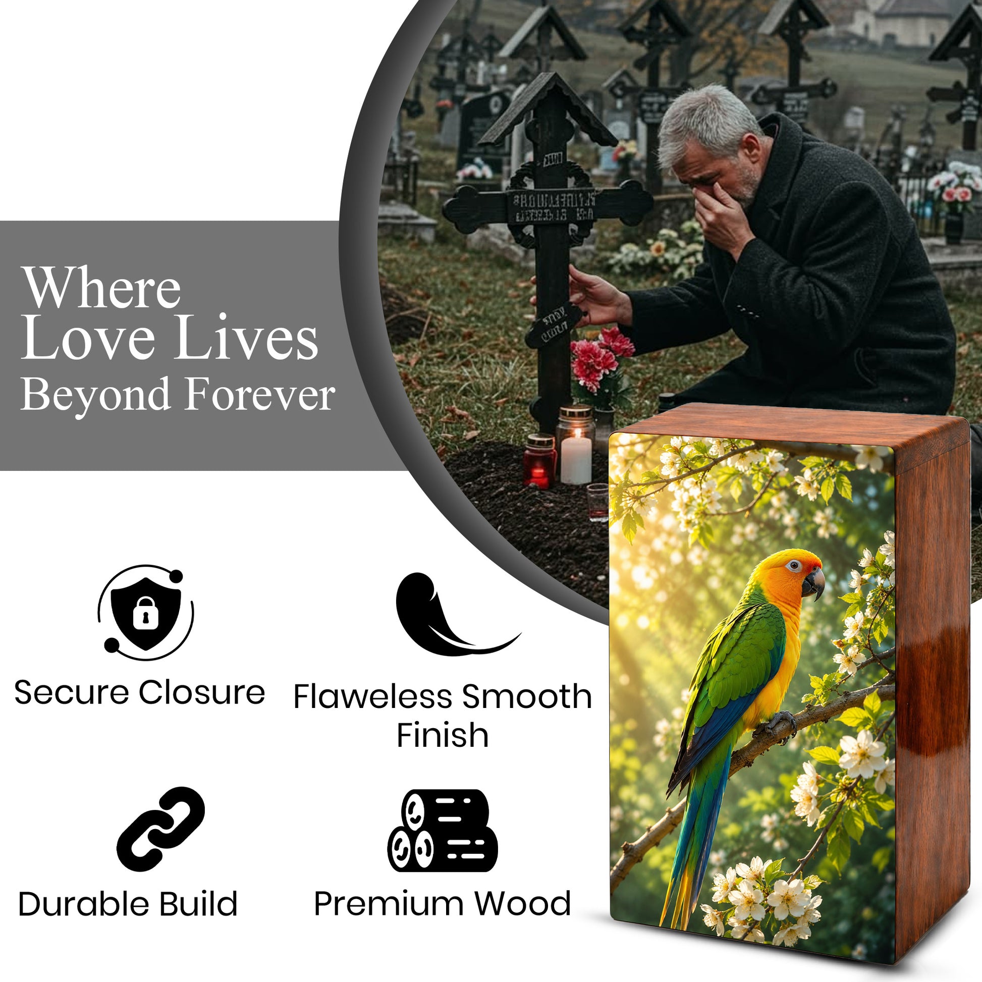 Parrot Urn For Human Ashes - Forest Bird Decorative Urns For Mom and Dad