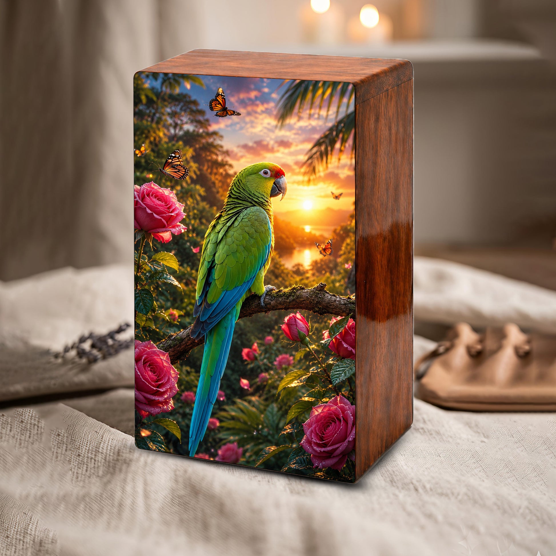 Parrot Wooden Urn For Adults - Bird Cremation Urns For Male and Female