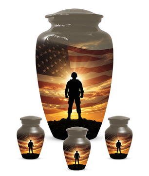 Military Soldier Urn for Dad – American Flag Cremation Urns for Ashes | Custom Veteran Memorial Funeral Keepsake for Men