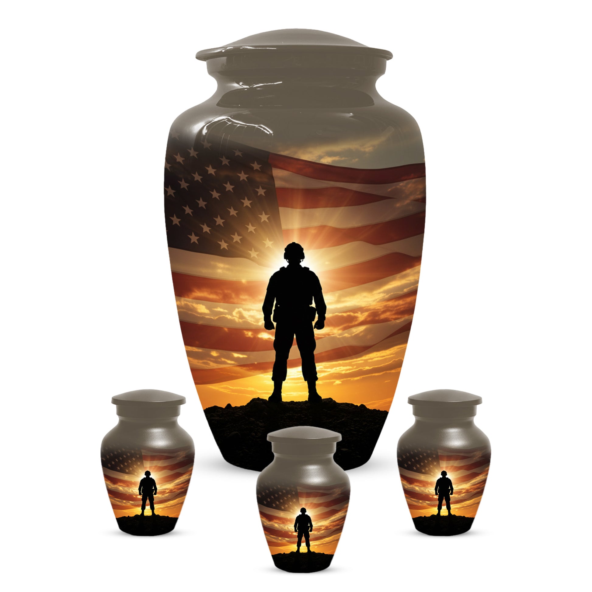 Military Soldier Urn for Dad – American Flag Cremation Urns for Ashes | Custom Veteran Memorial Funeral Keepsake for Men