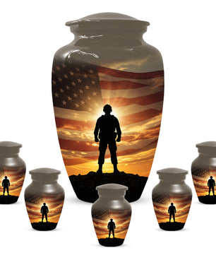 Military Soldier Urn for Dad – American Flag Cremation Urns for Ashes | Custom Veteran Memorial Funeral Keepsake for Men