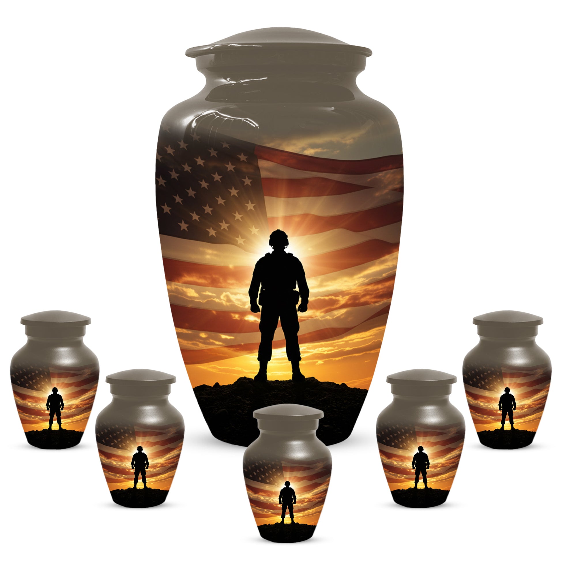 Military Soldier Urn for Dad – American Flag Cremation Urns for Ashes | Custom Veteran Memorial Funeral Keepsake for Men