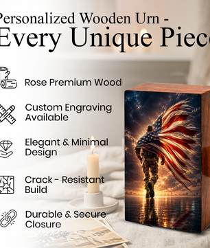 Military Urn For Ashes Male - Patriotic Veteran Wooden Cremation Urns For Dad