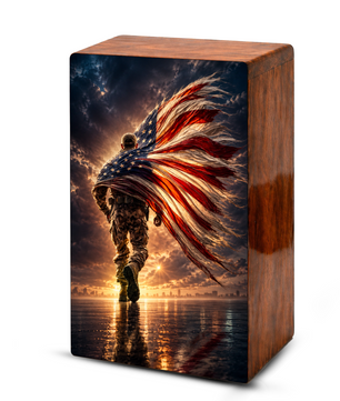 Military Urn For Ashes Male - Patriotic Veteran Wooden Cremation Urns For Dad