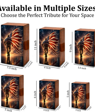 Military Urn For Ashes Male - Patriotic Veteran Wooden Cremation Urns For Dad