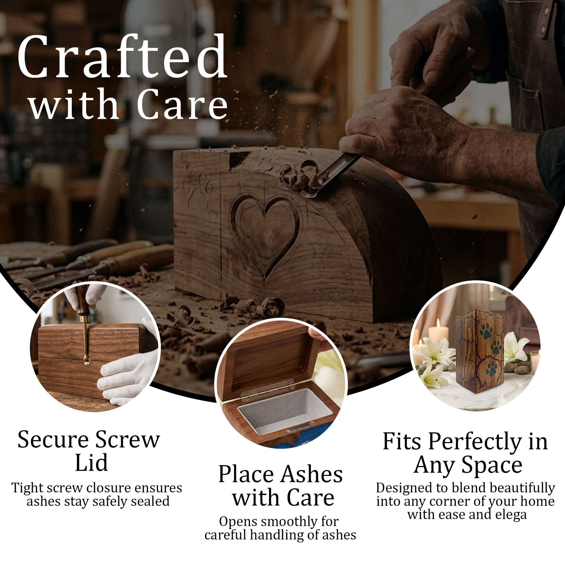 Paws Print Urn For Dog Ashes - Wooden Keepsake Mini Box Urns For Pet