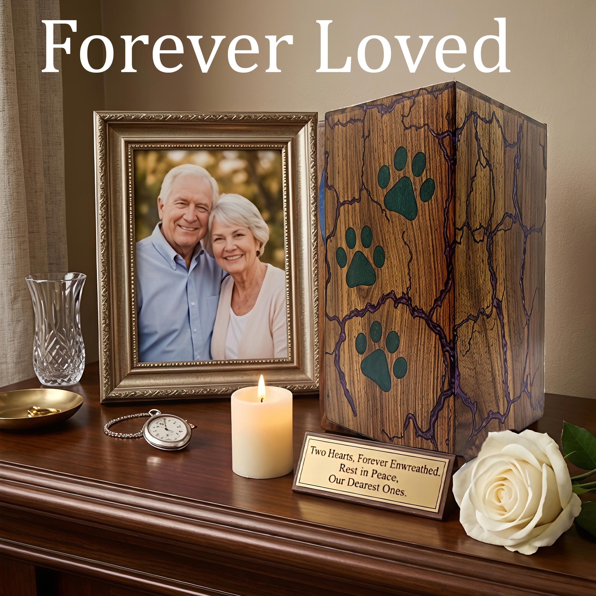 Paws Print Urn For Dog Ashes - Wooden Keepsake Mini Box Urns For Pet