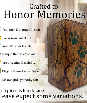 Paws Print Urn For Dog Ashes - Wooden Keepsake Mini Box Urns For Pet