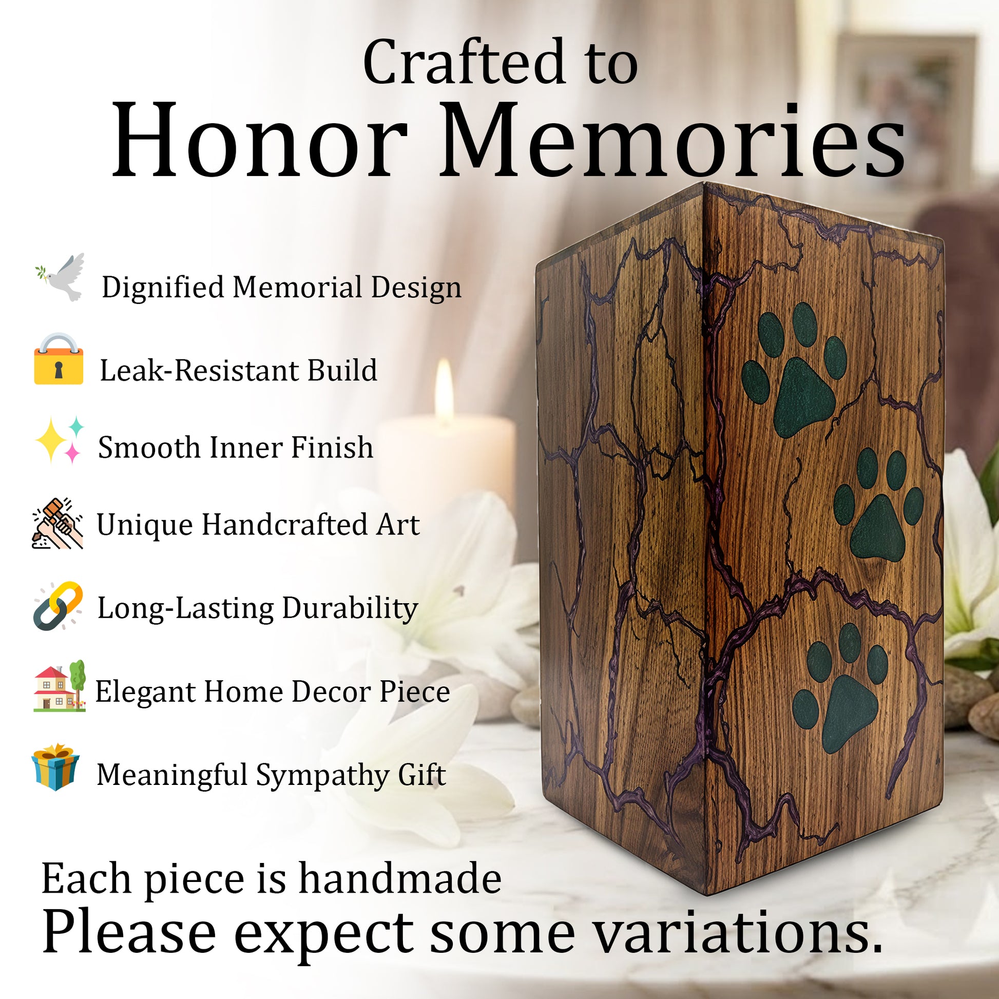 Paws Print Urn For Dog Ashes - Wooden Keepsake Mini Box Urns For Pet