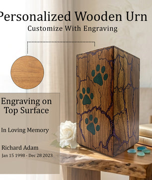 Paws Print Urn For Dog Ashes - Wooden Keepsake Mini Box Urns For Pet